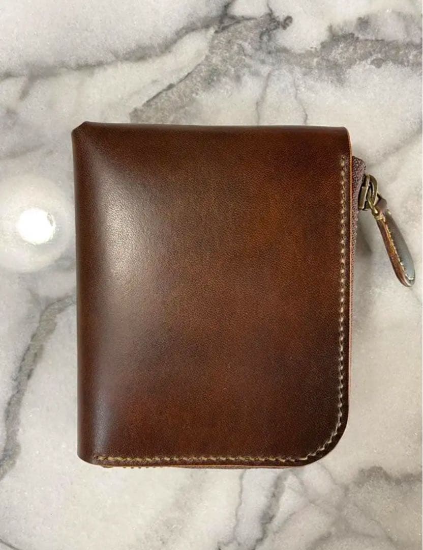 コンパクトL字ファスナーウォレット(ブラウン)