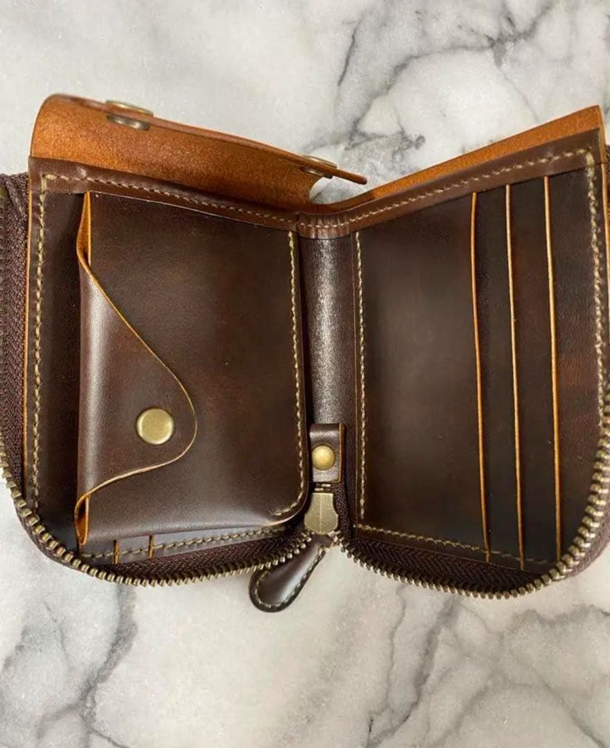 コンパクトL字ファスナーウォレット(ブラウン)