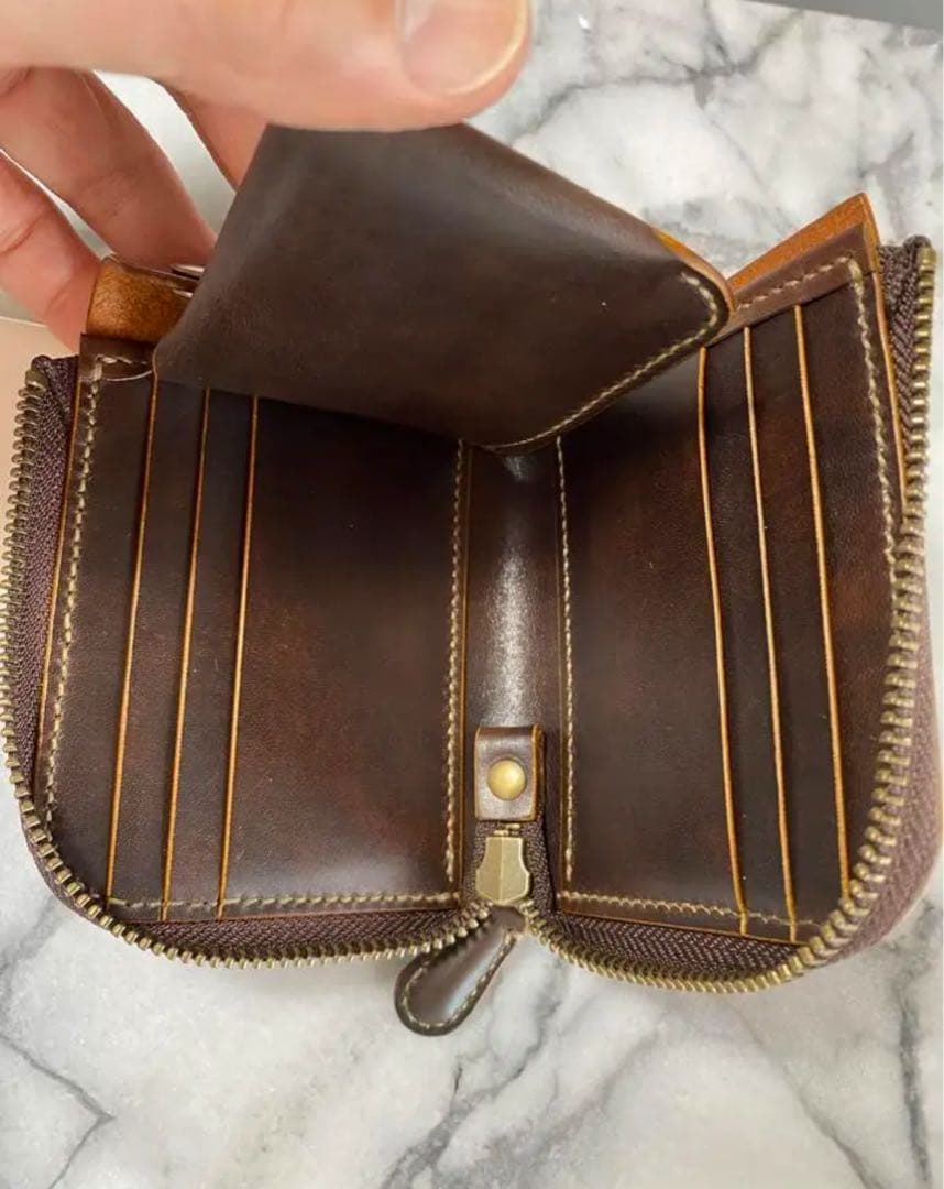 コンパクトL字ファスナーウォレット(ブラウン)