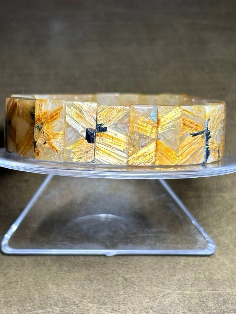 太陽放射タイチンルチル バングル ヘマタイト母岩入り 天然（新品未使用）高品質