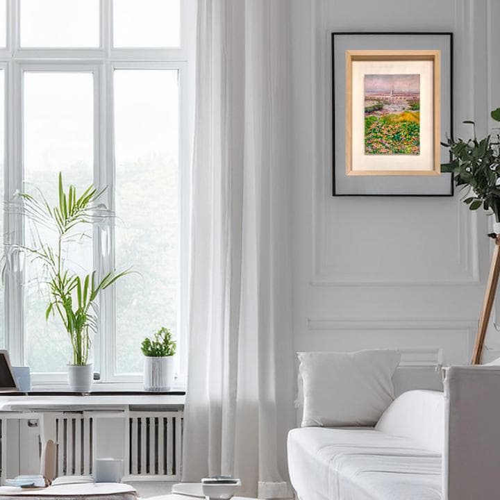 風景画 花の風景「釧路湿原」油彩画 木製フレーム付き