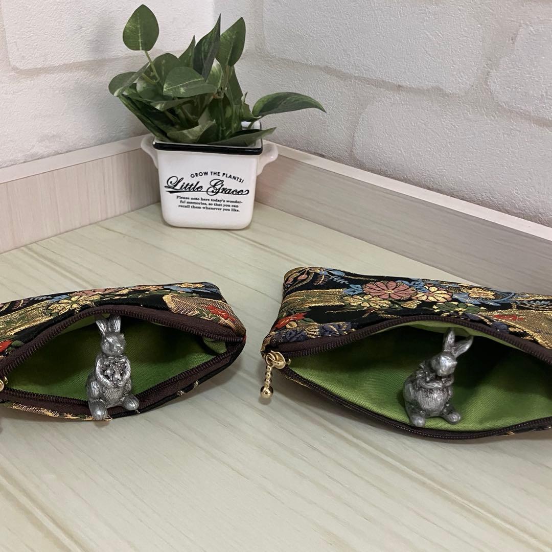 ❤️SALE❣️豪華・和・京都西陣織バックとポーチ＊流水に花丸文＊黒地＊