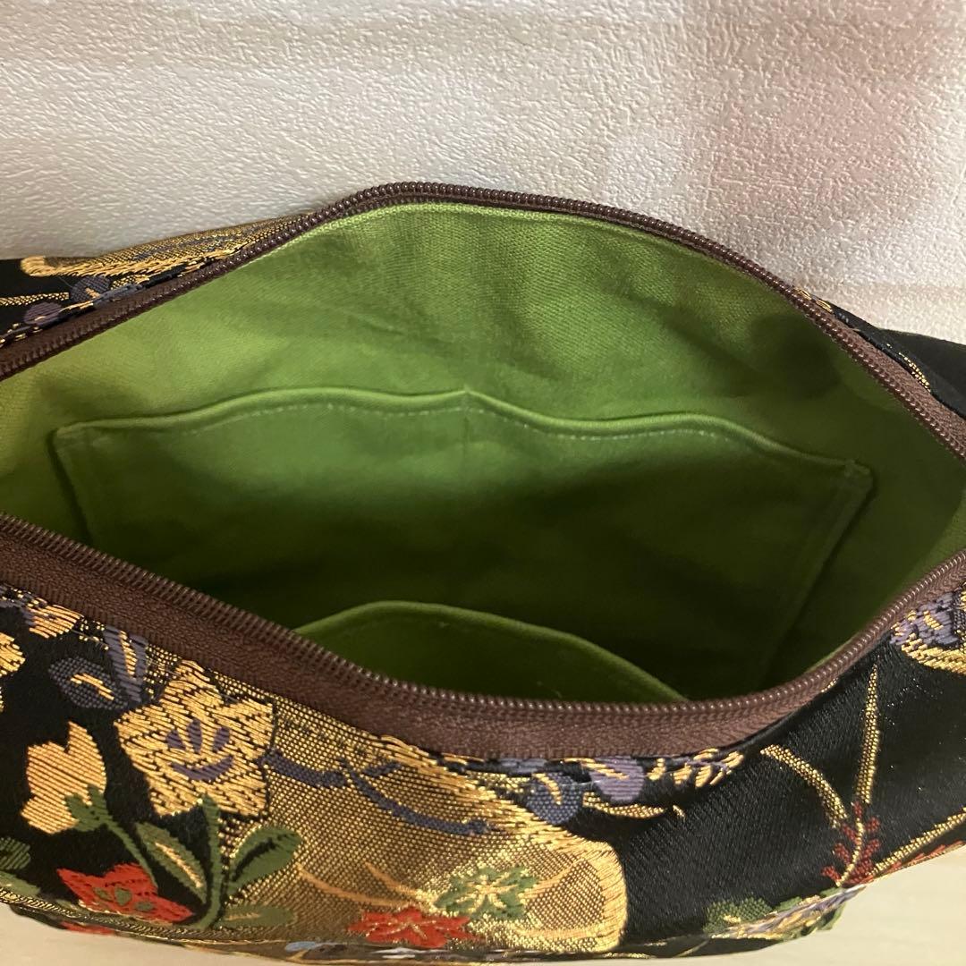 ❤️SALE❣️豪華・和・京都西陣織バックとポーチ＊流水に花丸文＊黒地＊