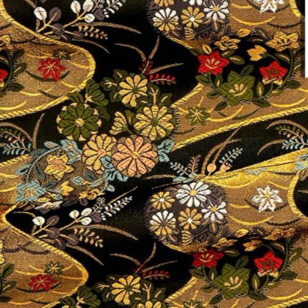 ❤️SALE❣️豪華・和・京都西陣織バックとポーチ＊流水に花丸文＊黒地＊