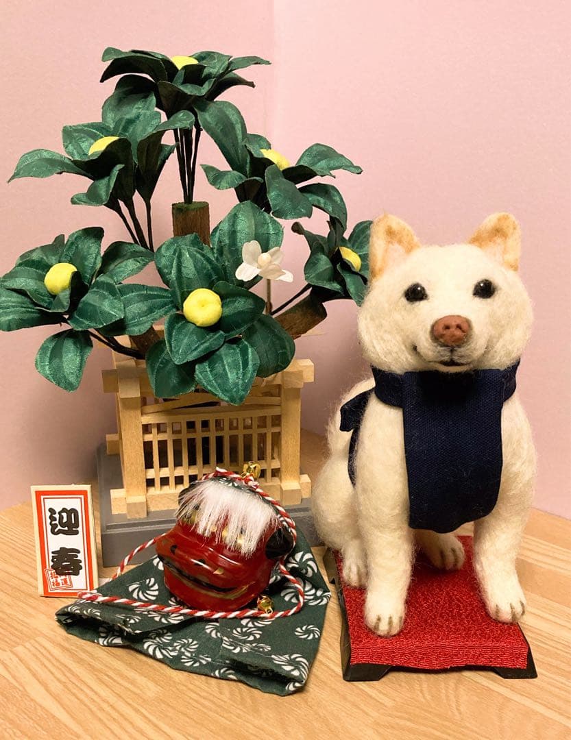 羊毛フェルト　獅子舞犬　柴犬　ハンドメイド