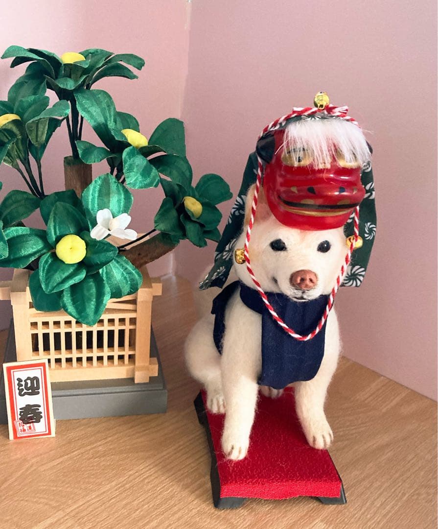 羊毛フェルト　獅子舞犬　柴犬　ハンドメイド