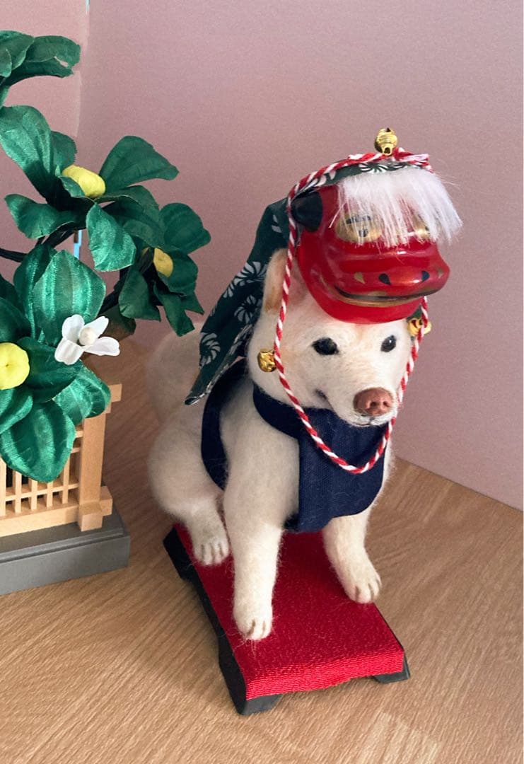 羊毛フェルト　獅子舞犬　柴犬　ハンドメイド