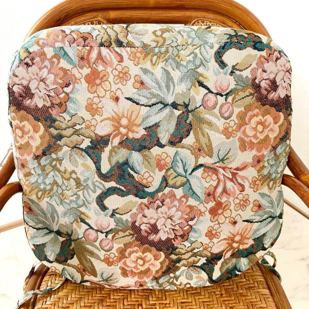 【美品】レトロ ラタン 回転式チェア クッション付き