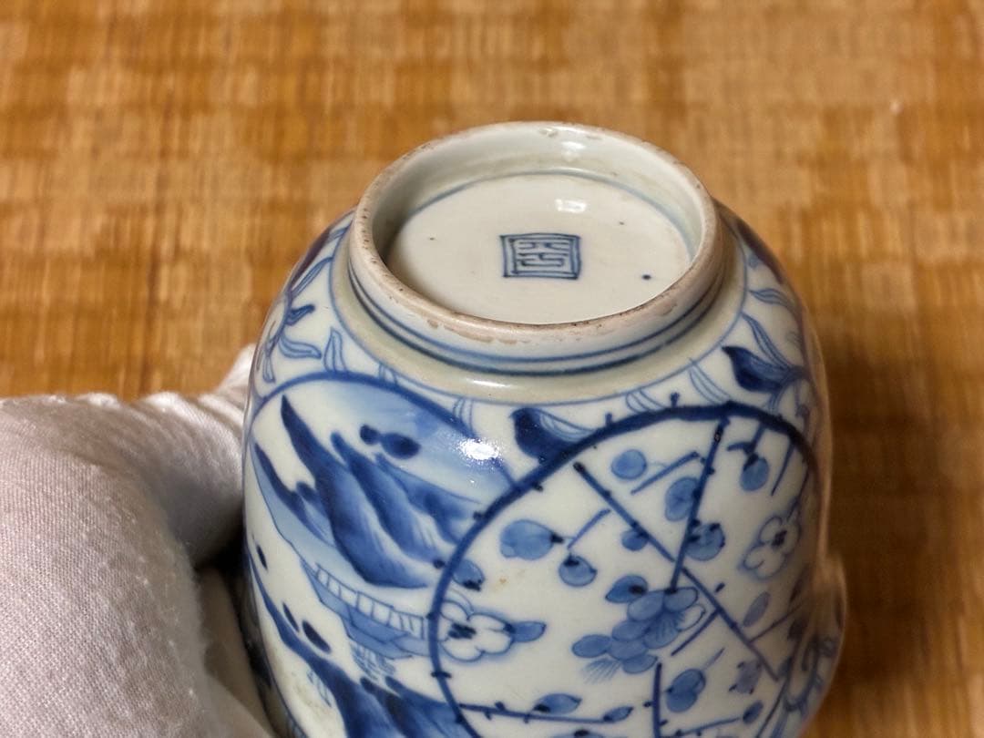 煎茶道具 中国 唐物 染付 風景紋 湯呑 五客揃い 在印 時代物