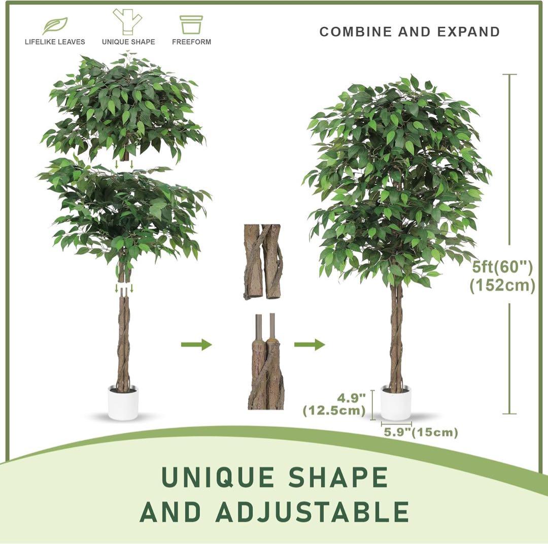 LYERSE 大型 152cm ベンジャミン ￼人工観葉植物 フェイクグリーン