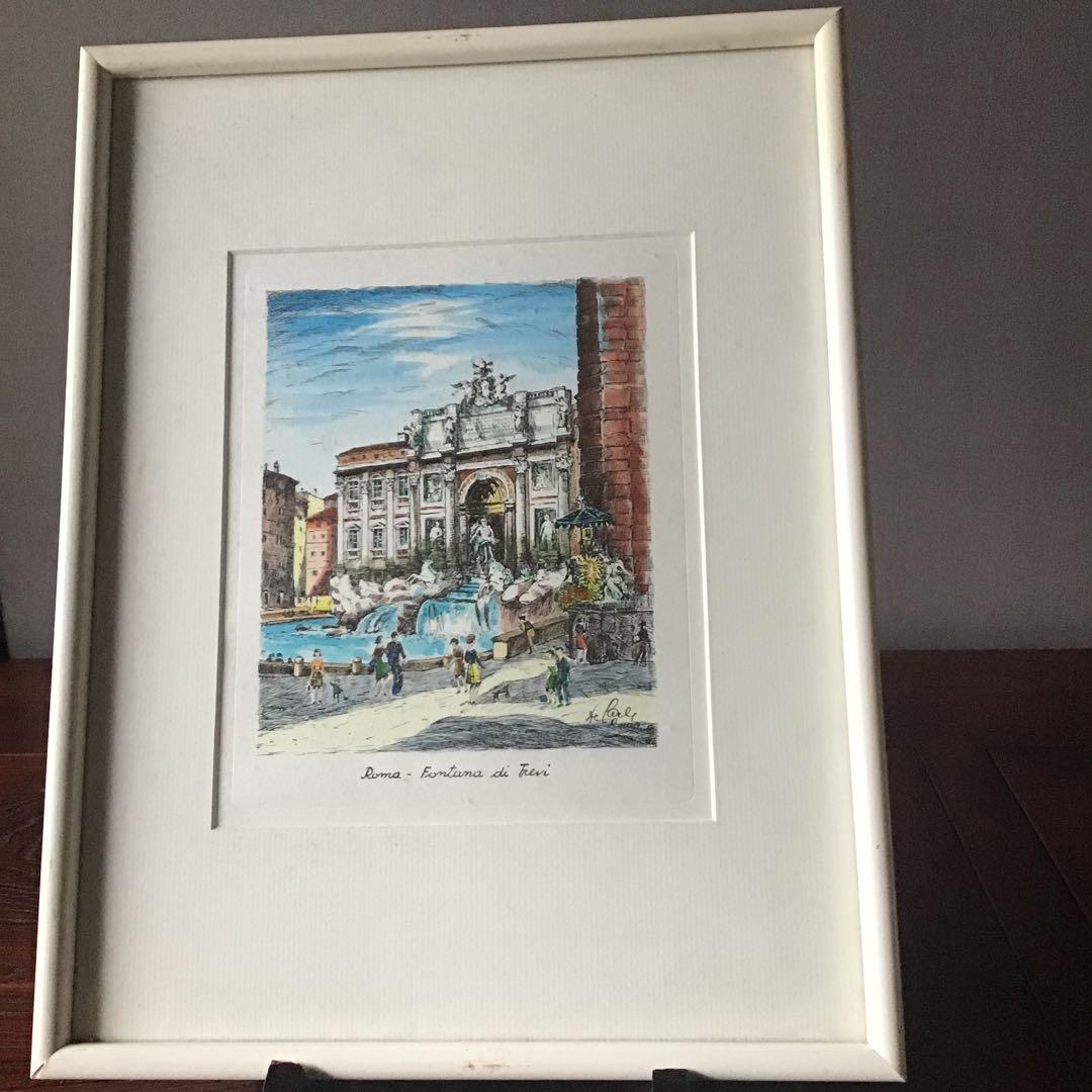 ローマ風景　トレビの泉　銅版画