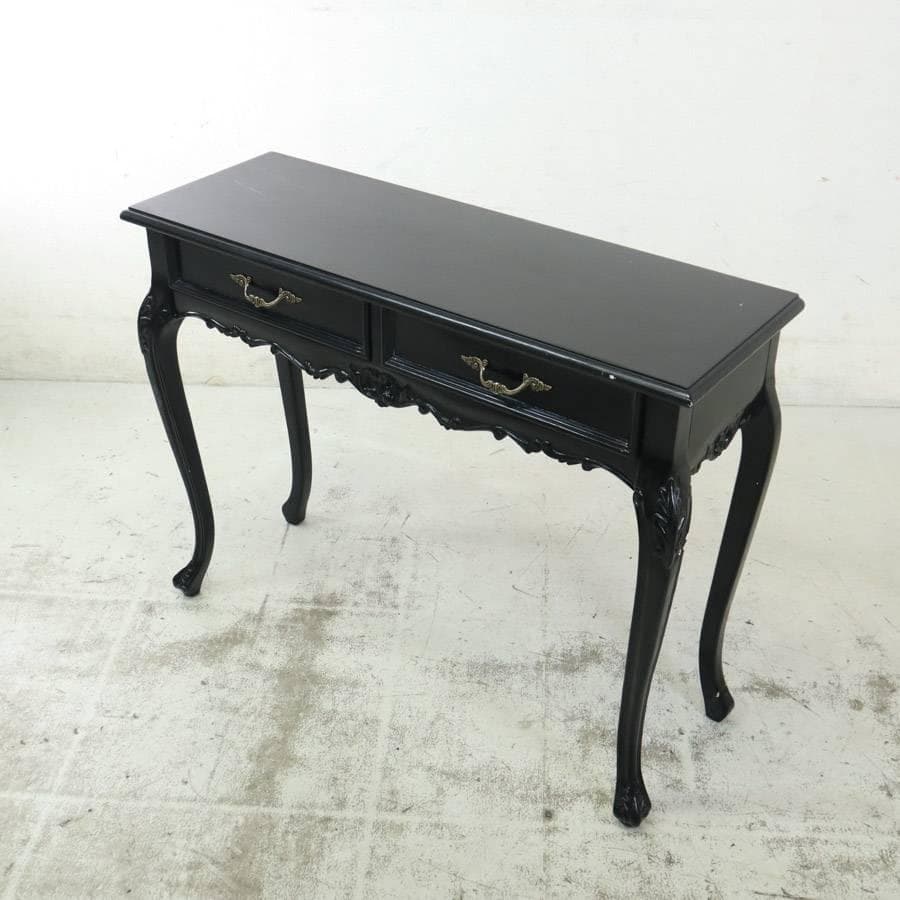 フレンチアンティーク調 猫脚 コンソールデスク サイドテーブル 黒 ロココ調