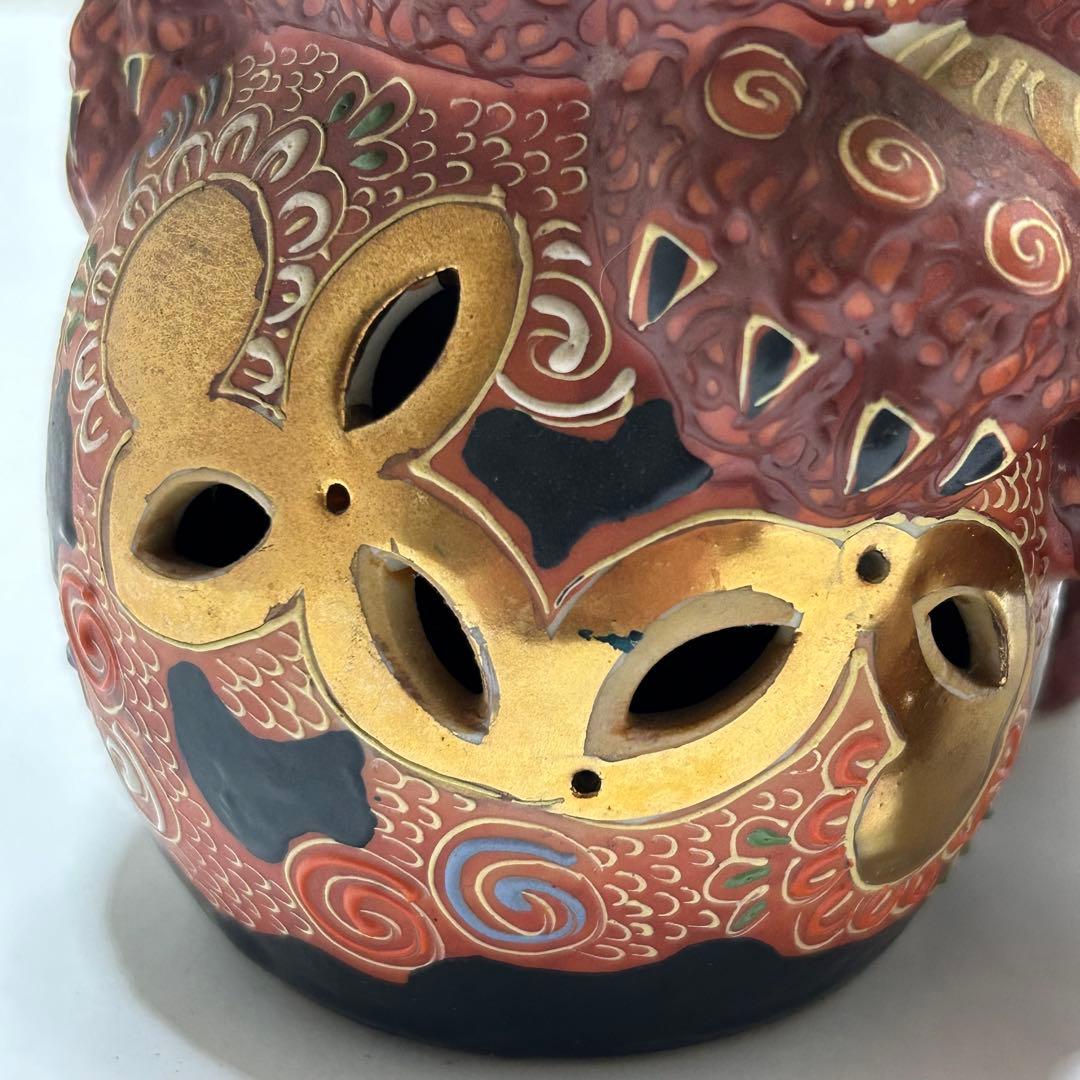 九谷焼 獅子 盛 6.5号 赤絵 金彩 置物 風水 幸運 九谷焼