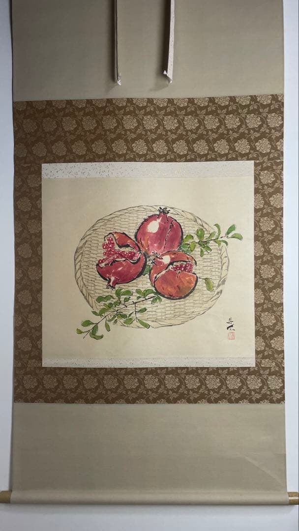 紙本 彩色 柘榴 ザクロ 掛軸 掛け軸