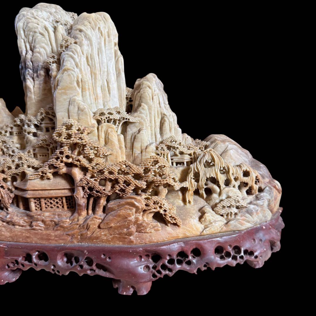 【レア品】特大山水風景石　寿山石　風景彫刻　骨董　ヴィンテージ　中国