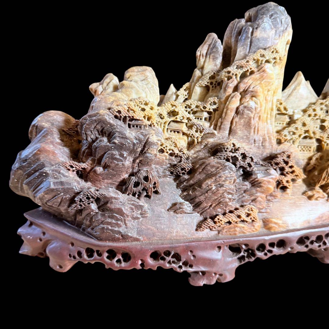 【レア品】特大山水風景石　寿山石　風景彫刻　骨董　ヴィンテージ　中国