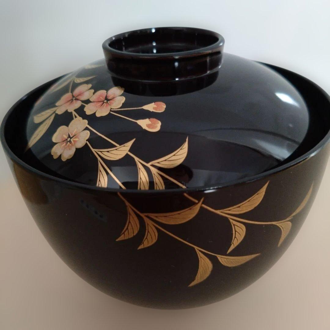 美品　山中塗円山椀　5個セット　桜模様