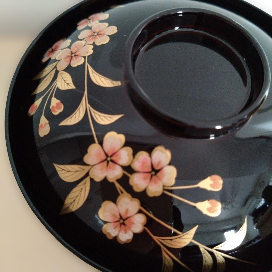 美品　山中塗円山椀　5個セット　桜模様