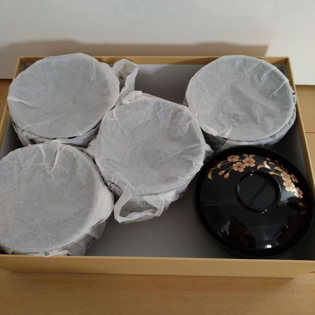 美品　山中塗円山椀　5個セット　桜模様