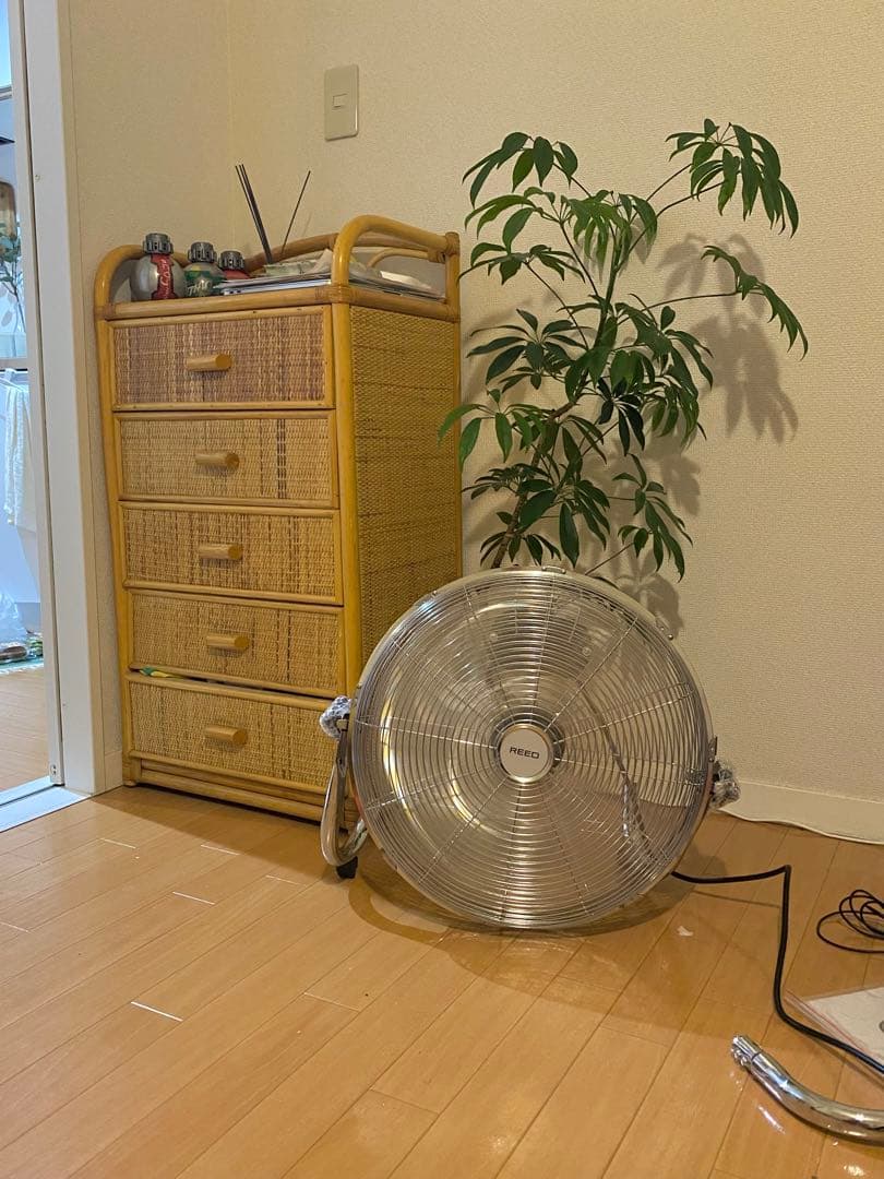 アメリカ輸入　ラタン製　ウッド5段チェスト