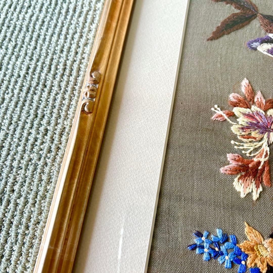 刺繍 花 花束 葉 フレーム 額 額入り ハンドメイド 花瓶 バラ クラシカル