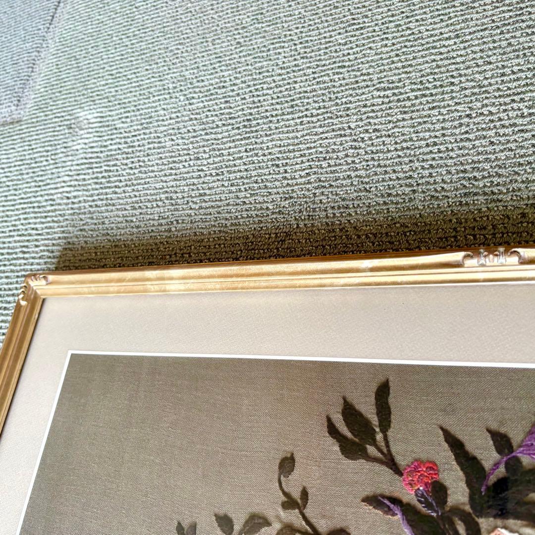 刺繍 花 花束 葉 フレーム 額 額入り ハンドメイド 花瓶 バラ クラシカル