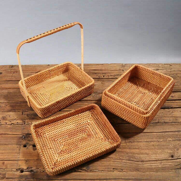 送料無料 収納ケース 藤編 茶道具 ピクニック 小物入れ籠 便攜 弁当!6