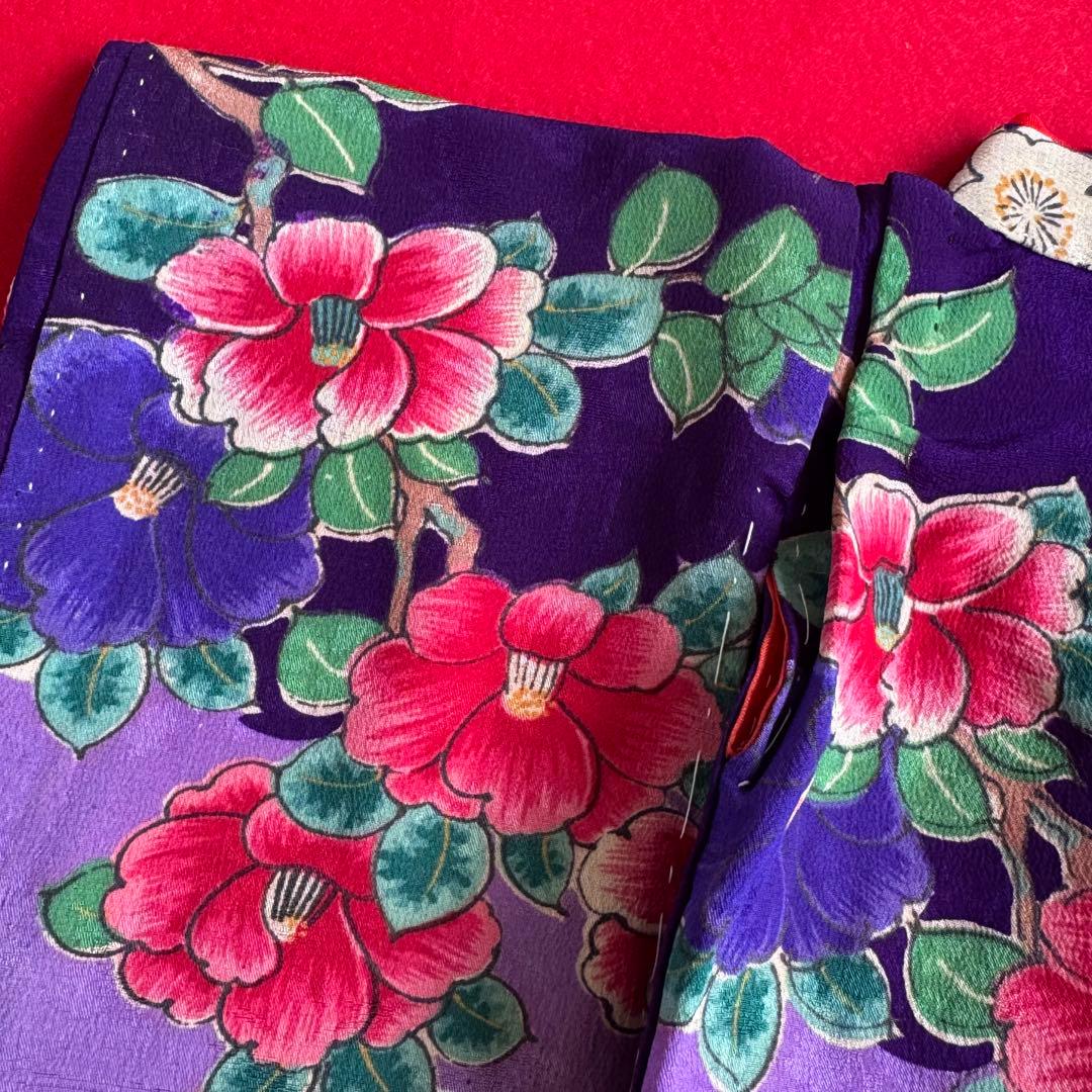 市松人形 8号(32cm)サイズの着物　比翼仕立て　紫地模様　梅椿　う