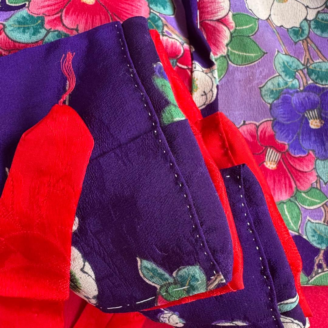 市松人形 8号(32cm)サイズの着物　比翼仕立て　紫地模様　梅椿　う