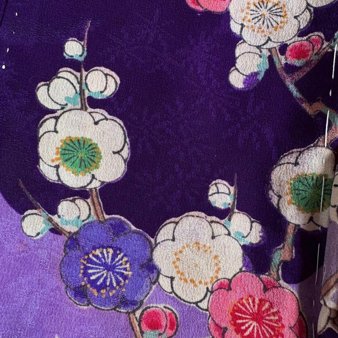 市松人形 8号(32cm)サイズの着物　比翼仕立て　紫地模様　梅椿　う