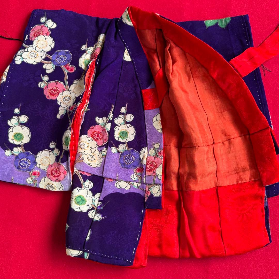 市松人形 8号(32cm)サイズの着物　比翼仕立て　紫地模様　梅椿　う