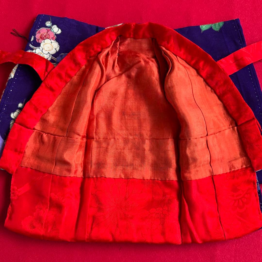 市松人形 8号(32cm)サイズの着物　比翼仕立て　紫地模様　梅椿　う