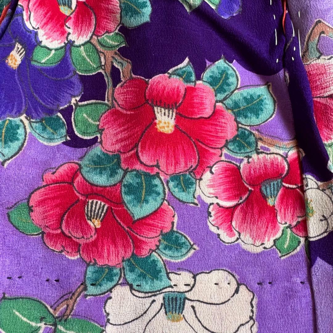 市松人形 8号(32cm)サイズの着物　比翼仕立て　紫地模様　梅椿　う