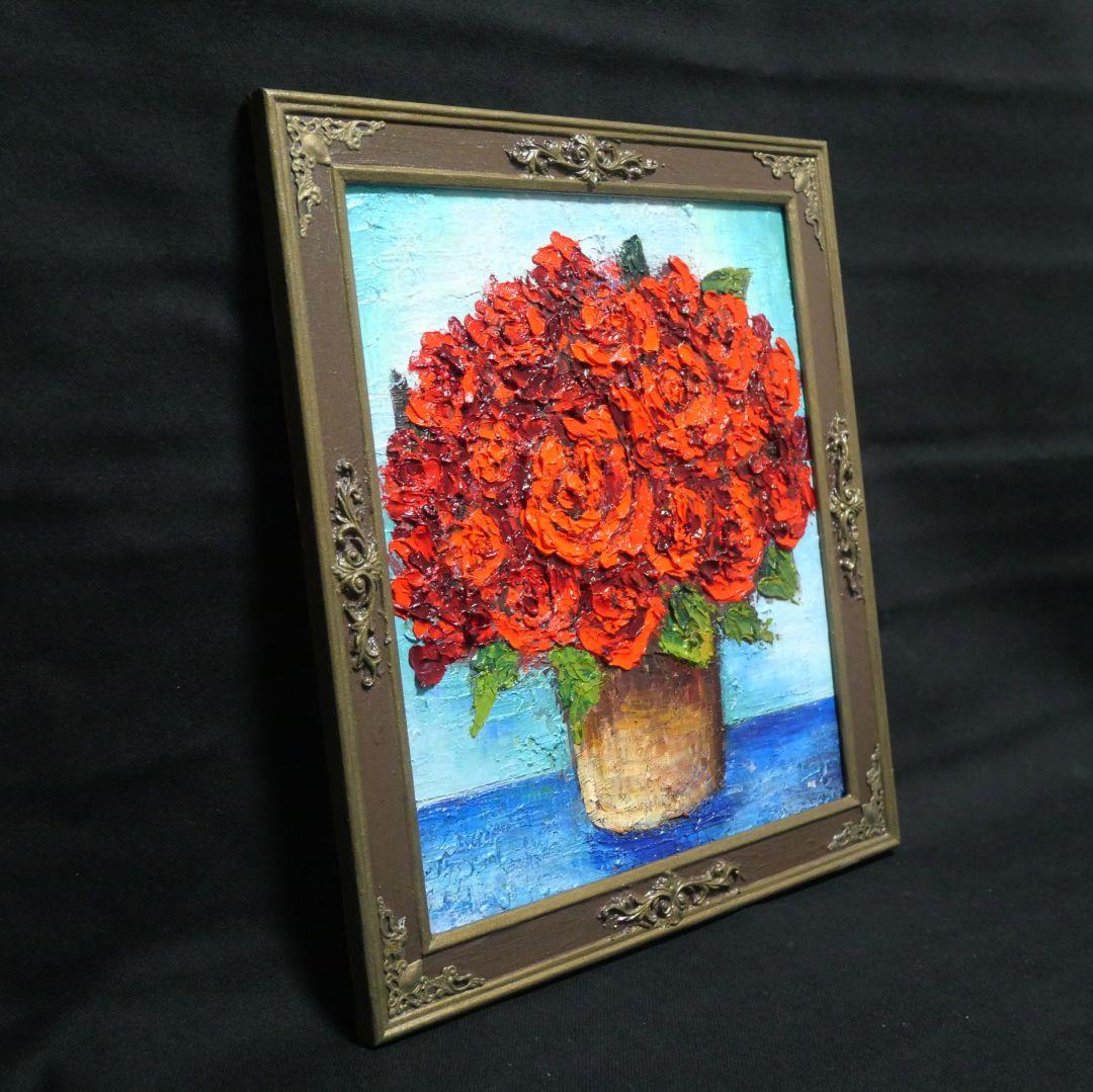 油絵 油彩 油彩画 絵 絵画【赤い薔薇】