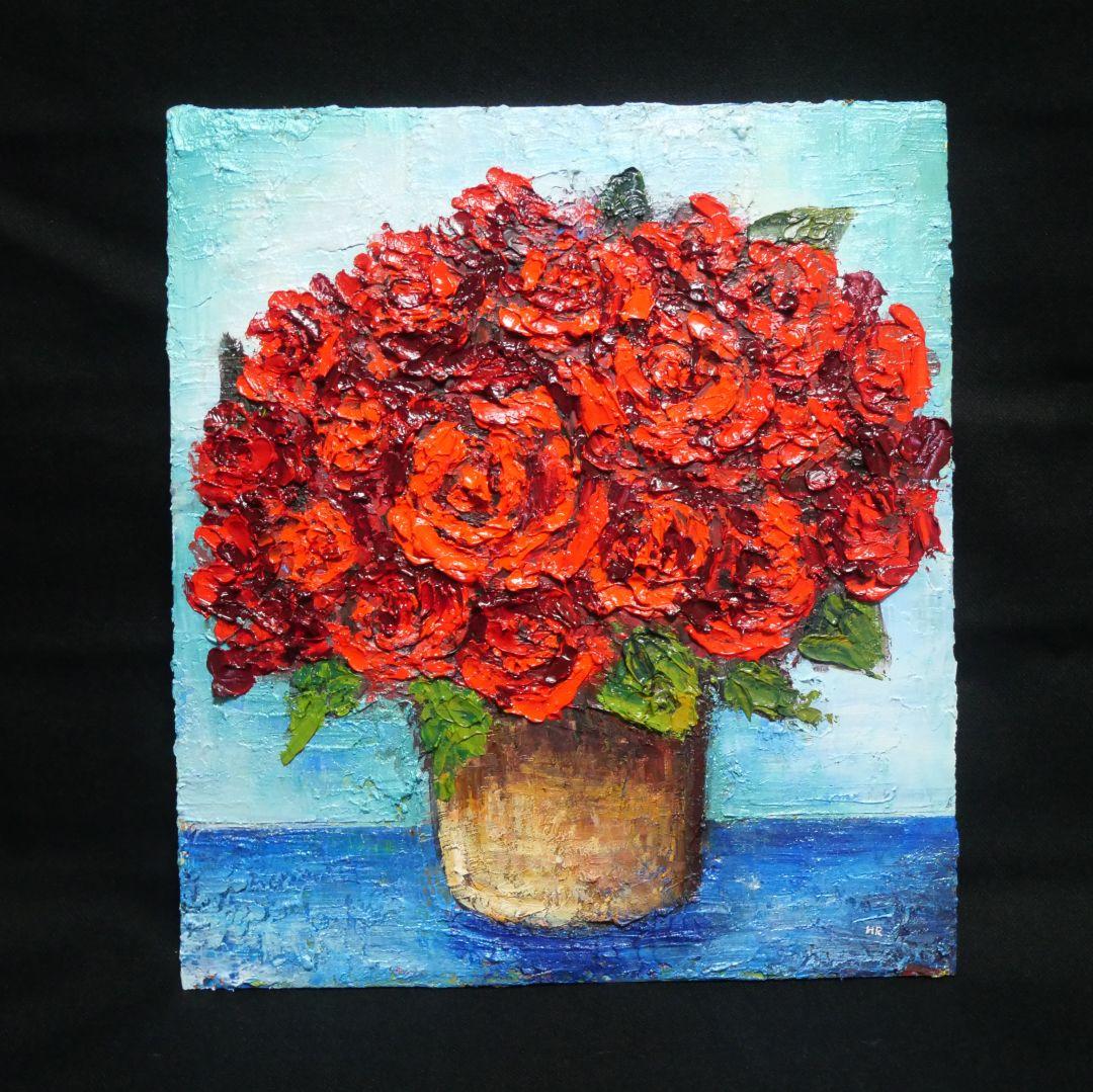 油絵 油彩 油彩画 絵 絵画【赤い薔薇】
