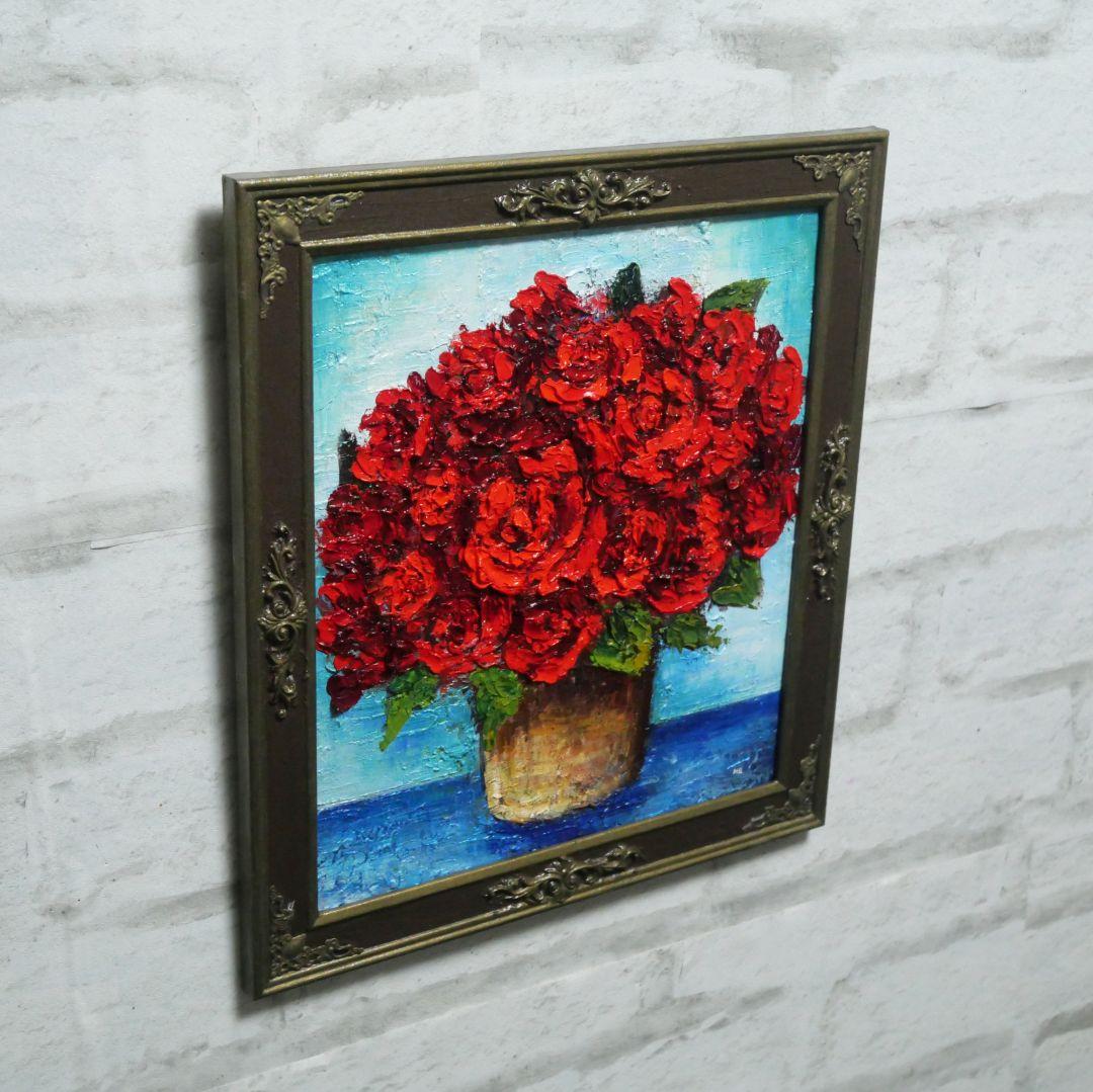 油絵 油彩 油彩画 絵 絵画【赤い薔薇】