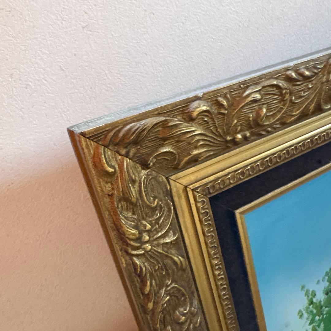 風景画 油彩画 湖畔の家