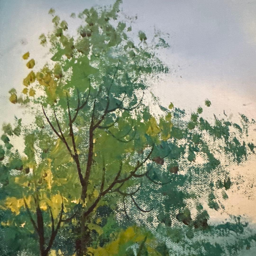 風景画 油彩画 湖畔の家