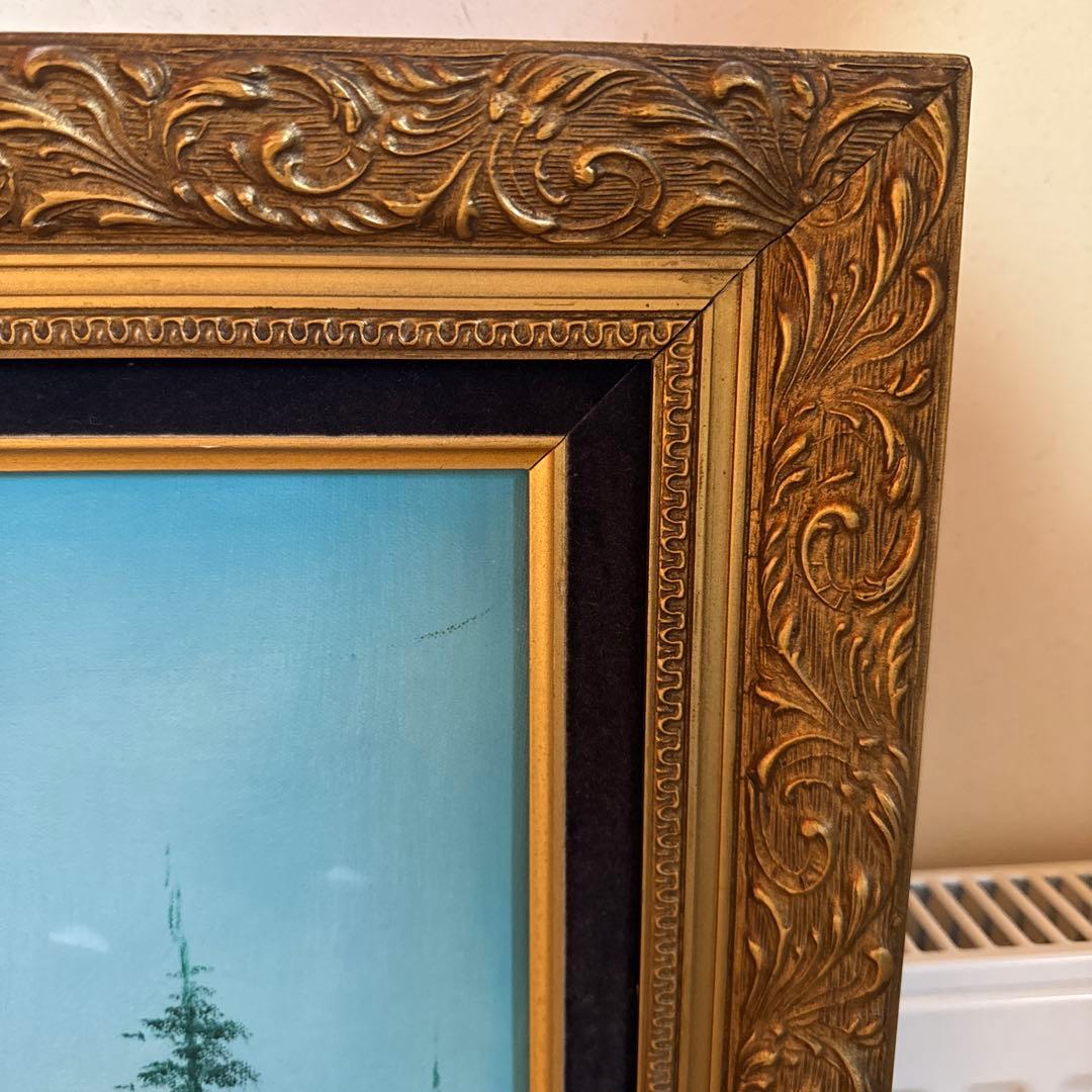 風景画 油彩画 湖畔の家