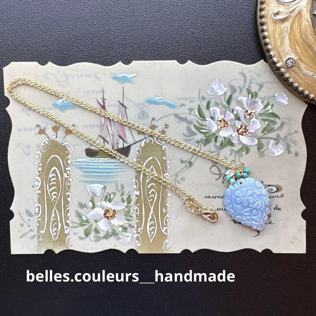 《R✴︎H様》少し訳ありブルーオパールフラワーカービング＊14kgfネックレスTP