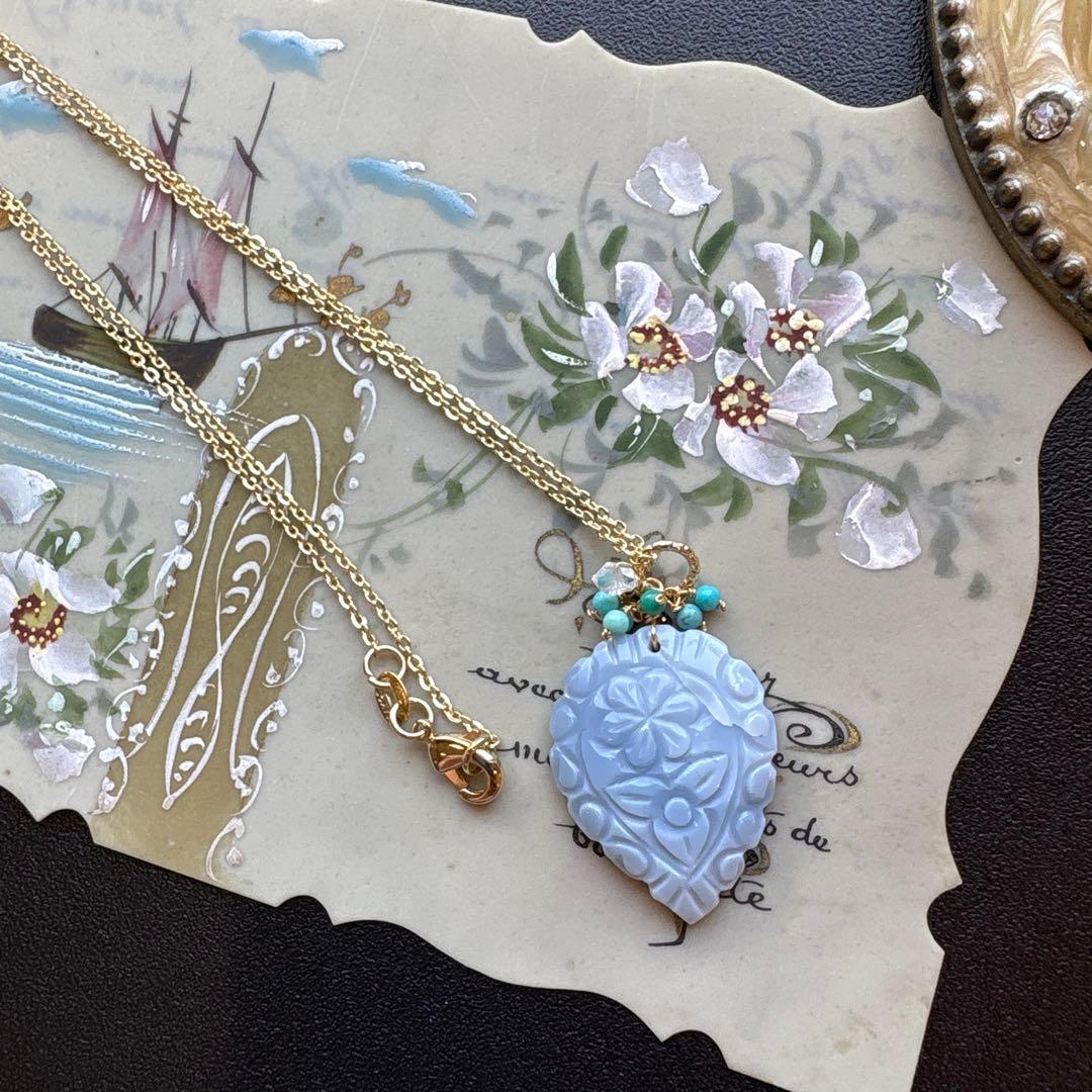 《R✴︎H様》少し訳ありブルーオパールフラワーカービング＊14kgfネックレスTP