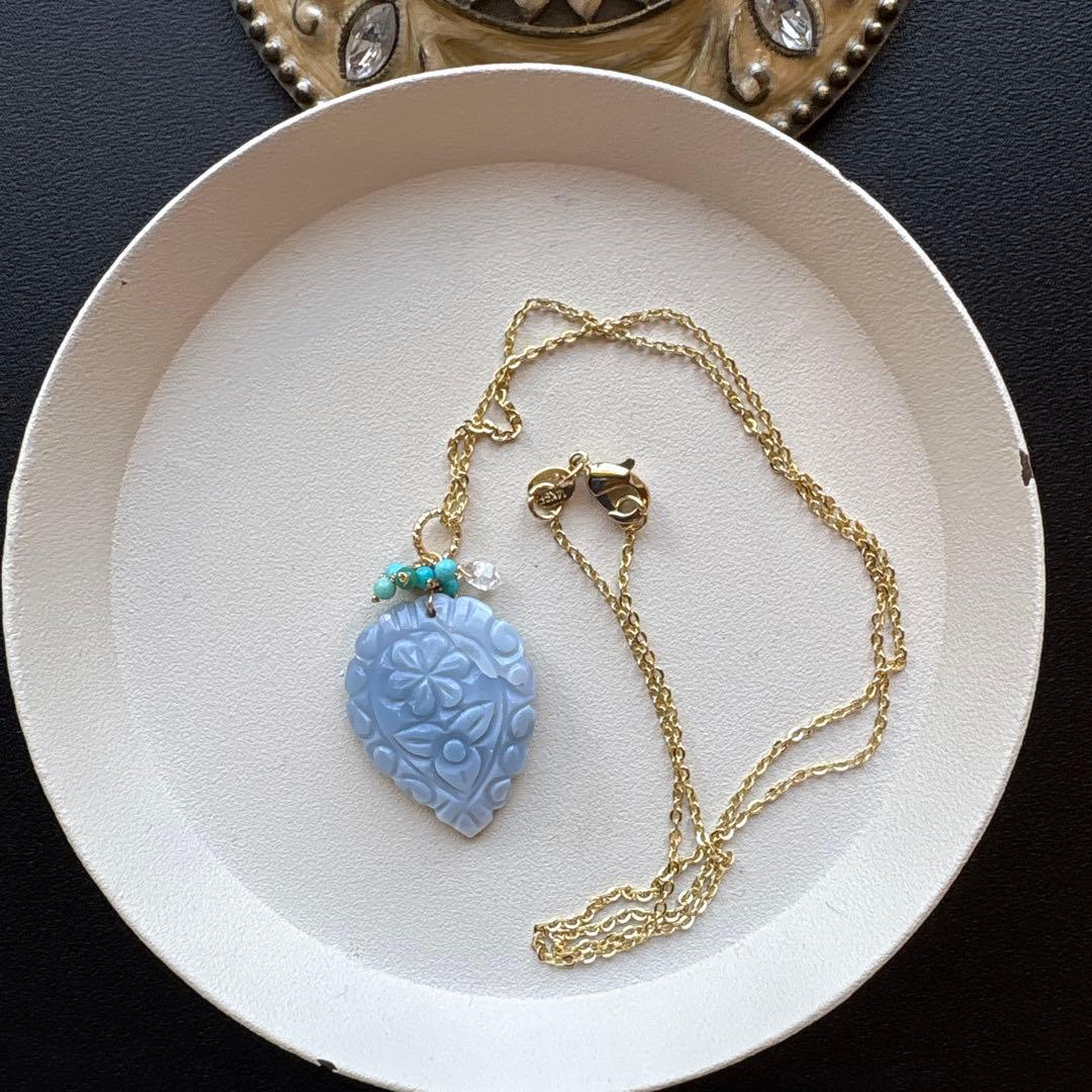 《R✴︎H様》少し訳ありブルーオパールフラワーカービング＊14kgfネックレスTP