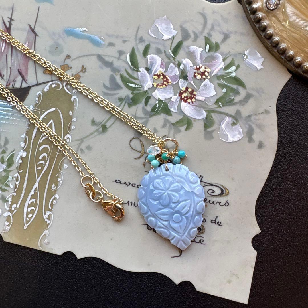 《R✴︎H様》少し訳ありブルーオパールフラワーカービング＊14kgfネックレスTP