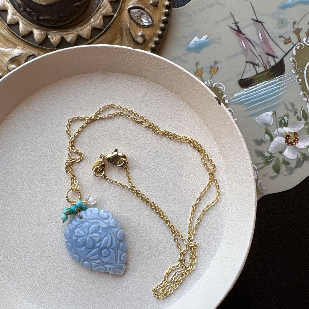 《R✴︎H様》少し訳ありブルーオパールフラワーカービング＊14kgfネックレスTP