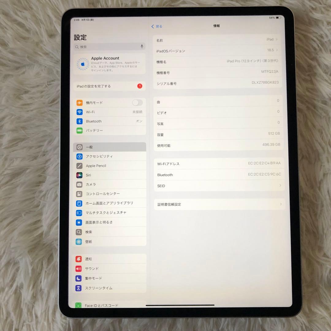 【完動品】iPad Pro 12.9 512GB 【すぐ発送】