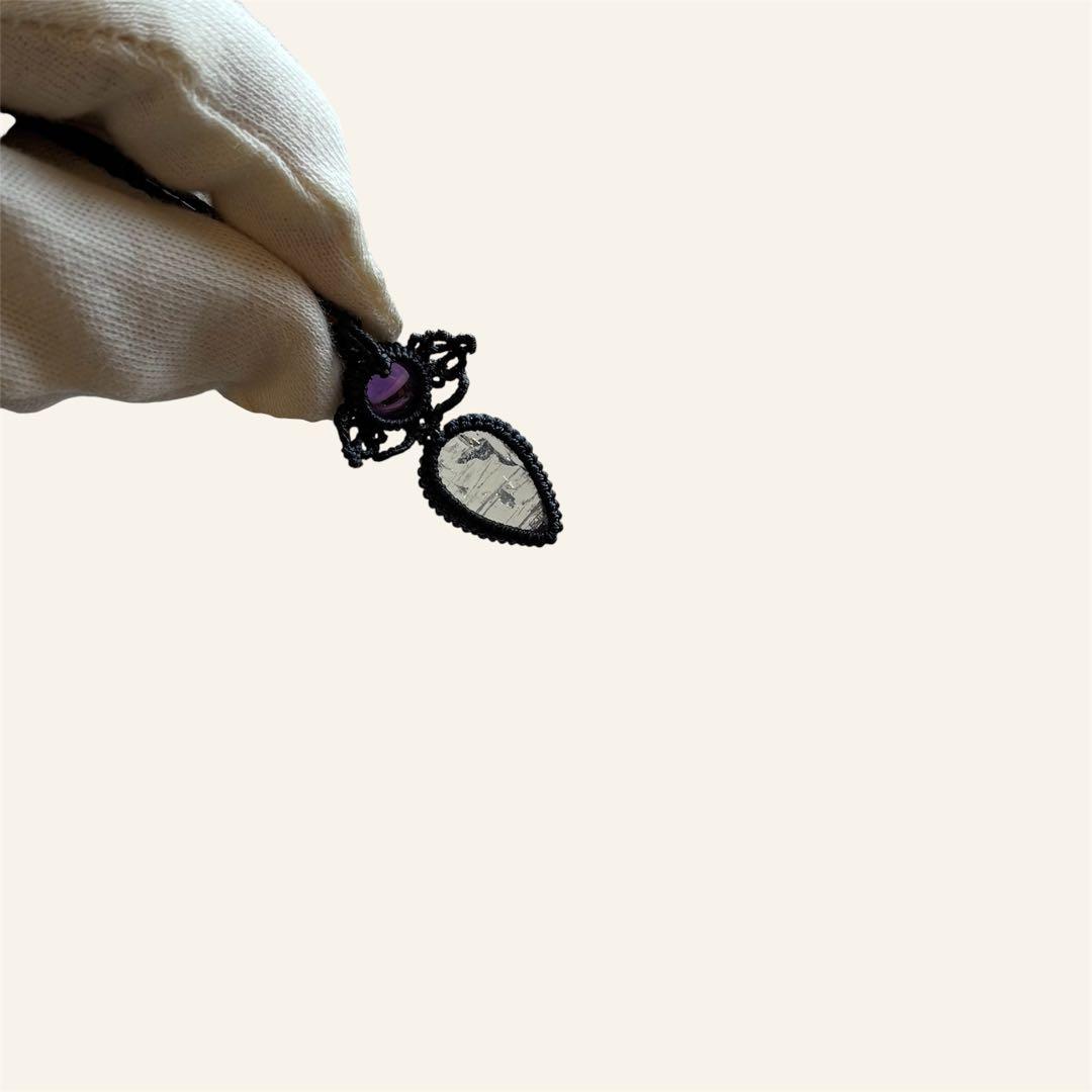 天然石マクラメネックレス ホワイトラブラドライト×アメジスト 紺色 コード