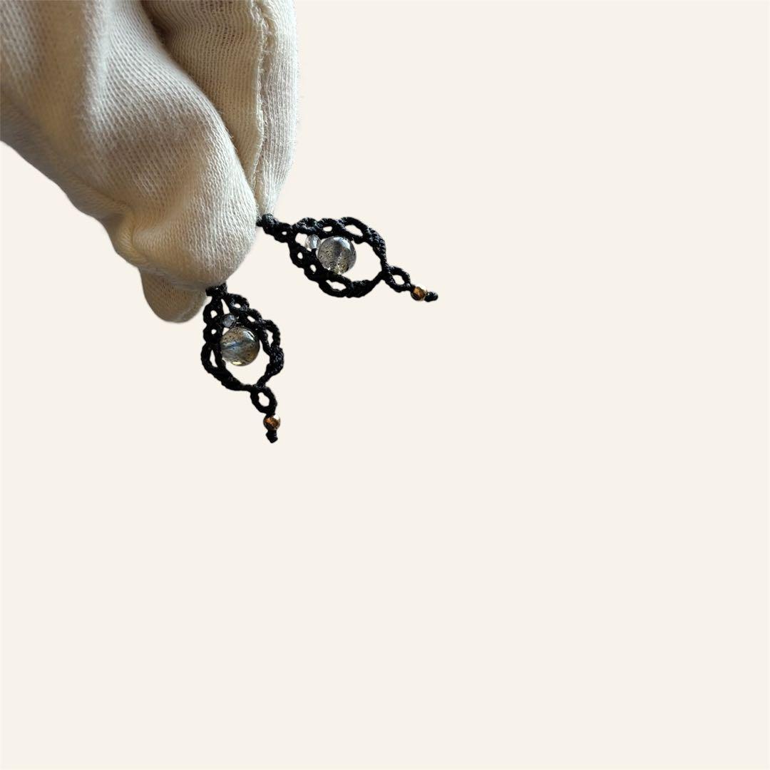 天然石マクラメネックレス ホワイトラブラドライト×アメジスト 紺色 コード