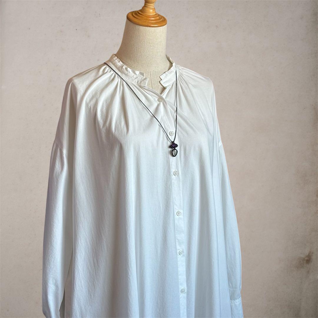 天然石マクラメネックレス ホワイトラブラドライト×アメジスト 紺色 コード