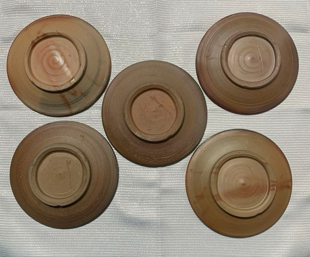 使用品未使用品　備前焼　陶器皿 　平皿　取り皿　銘々皿　5枚セット　緋襷