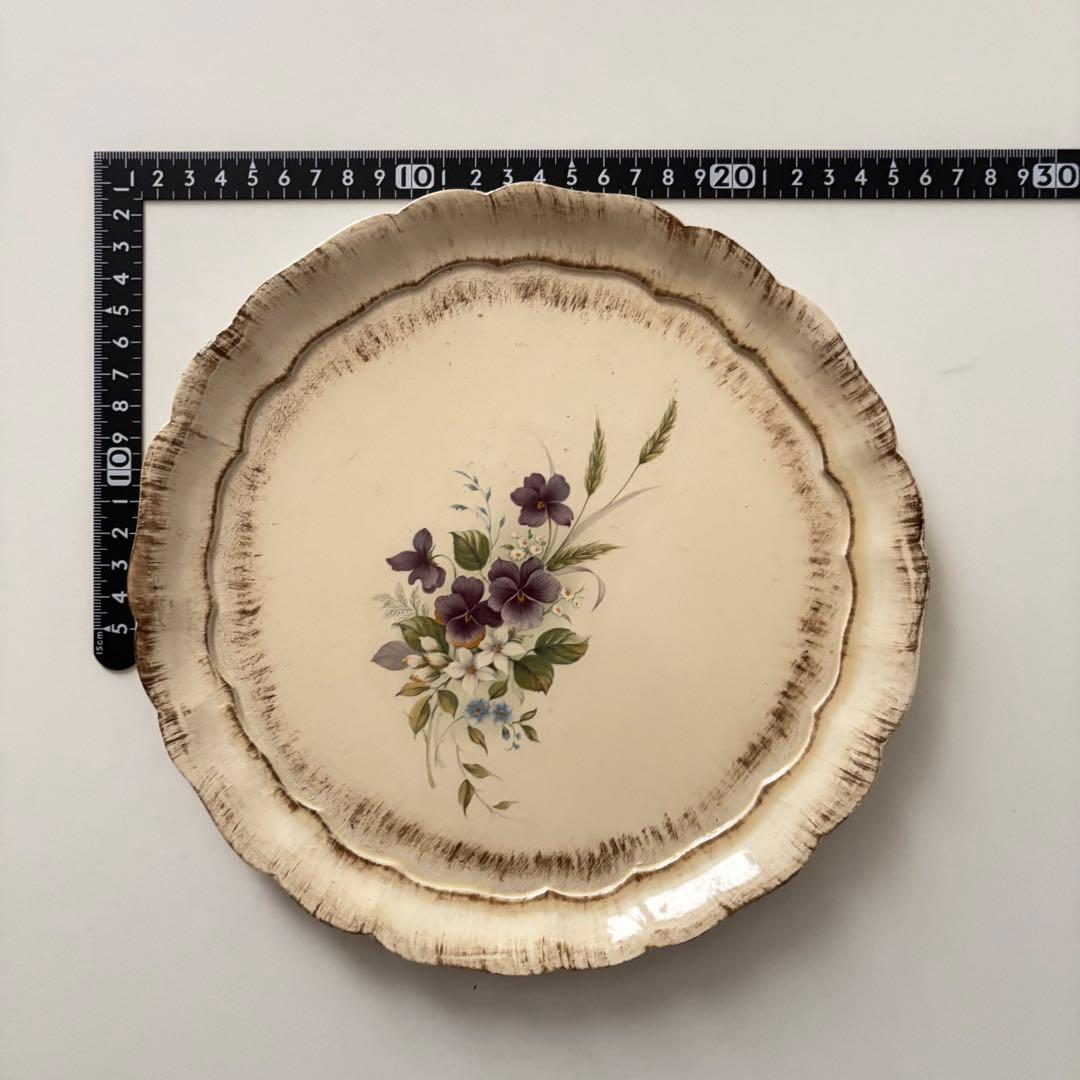 【イタリア】すみれ 木製 トレイ シャビーシック ヴィンテージストック 花リム